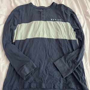 Hurley Men's Blue and White Long Sleeve Tee